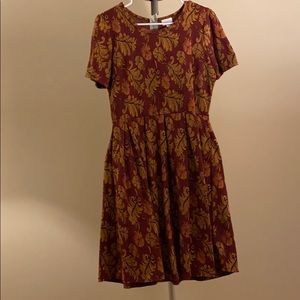 Lularoe Amelia Dress in burgundy and gold
